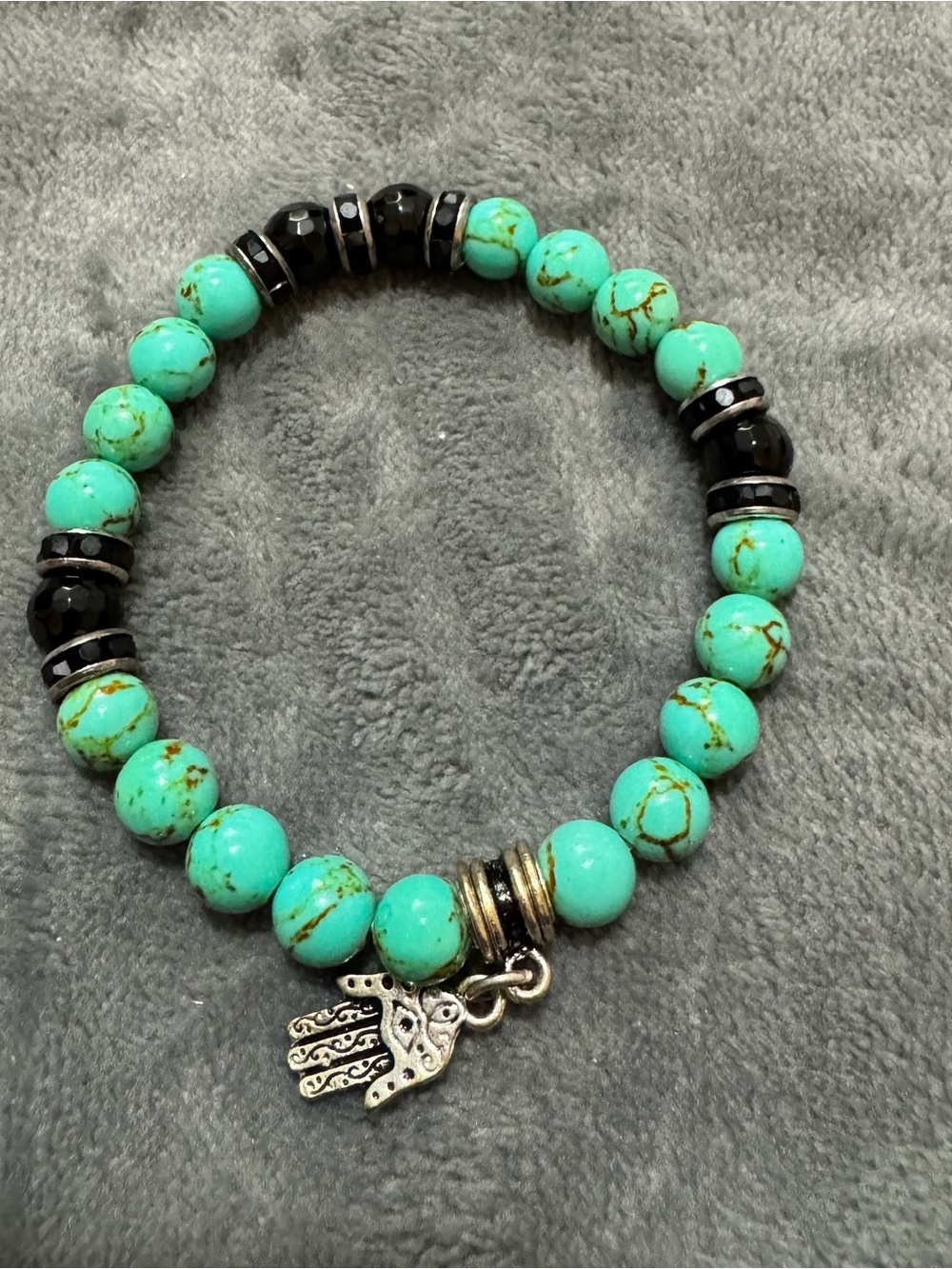 Turquoise Beaded Hamsa Charm Stretch Bracelet - Turquoise

#8